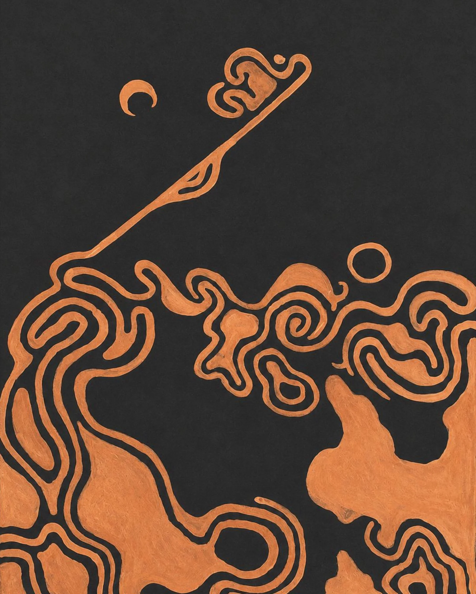 From the Atlas of Loss series — beach clays and coconut-ash pigment on paper
