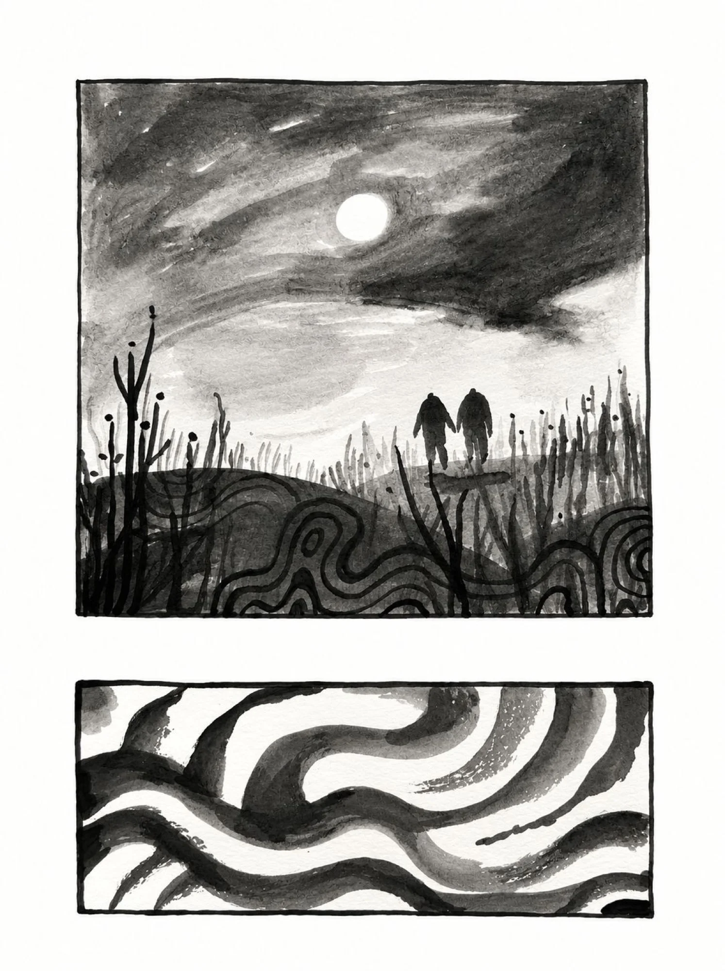 From the Atlas of Loss series — beach clays and coconut-ash pigment on paper